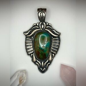 Native American jewelry turquoise pendant 925 sterling silver Navajo necklace